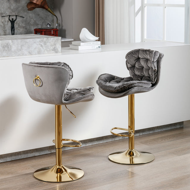 A&A Furniture,Swivel Bar Stools Set of 2, Velvet Counter Height Adjustable Barstools, Dining Bar Chairs Upholstered Modern Bar Stool for Kitchen Island, Cafe, Bar Counter, Dining Room(Gray)