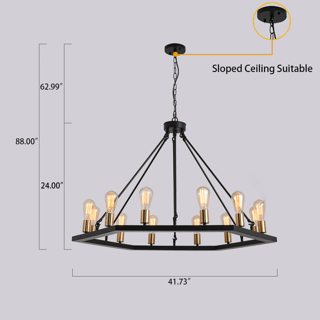 Modern American hexagonal black chandelier 12 bulbs