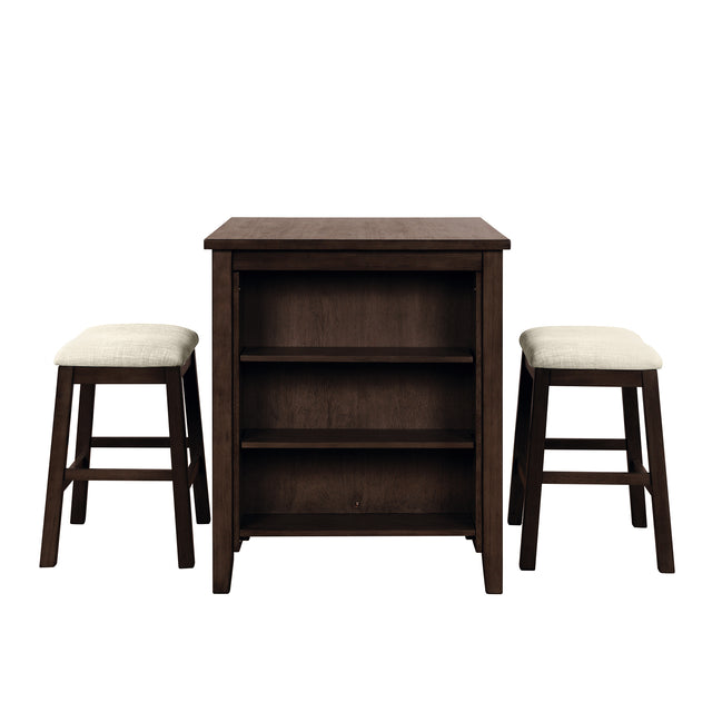 TOPMAX 3 Piece Dining Table with Padded Stools, Table Set with Storage Shelf,Brown