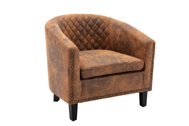 COOLMORE accent Barrel chair living room chair with nailheads and solid wood legs Light Coffee microfiber fabric