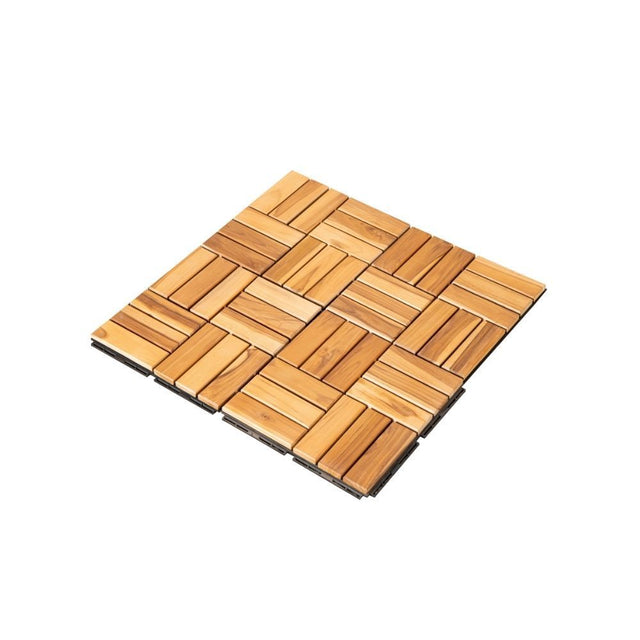 12" x 12" Square Teak Wood Interlocking Flooring Tiles Checker Pattern Pack of 10 Tiles
