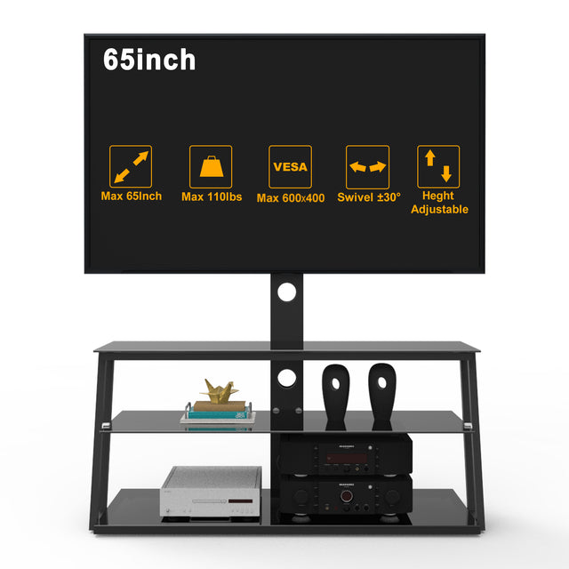 Black Multi-Function Angle And Height Adjustable Tempered Glass TV Stand