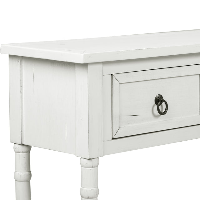 TREXM Console Table Sofa Table with Drawers and Long Shelf Rectangular Living Room Table Solid Wood (Antique White)