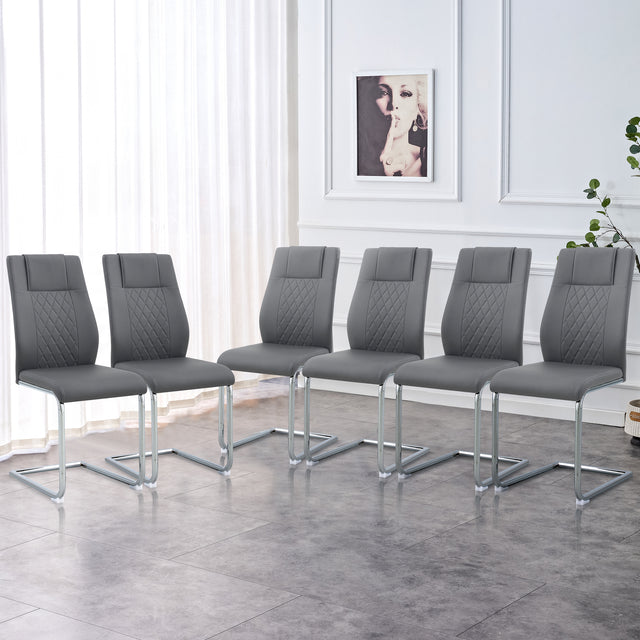 Modern Dining Chairs with Faux Leather Padded Seat Dining Living Room Chairs Upholstered Chair with Metal Legs Design for Kitchen, Living, Bedroom, Dining Room Side Chairs Set of 6 (Grey+PU Leather)