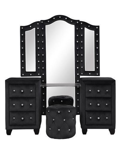 Sophia Full 6 Pc Vanity Upholstery Bedroom Set Made With Wood In Black