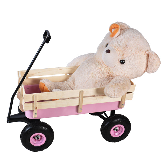 Outdoor Wagon All Terrain Pulling w/Wood Railing Air Tires Children Kid Garden