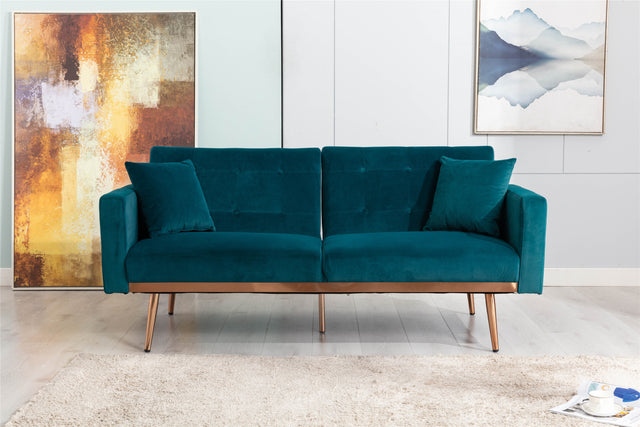 COOLMORE Velvet Sofa , Accent sofa .loveseat sofa with rose gold metal feet and Teal Velvet