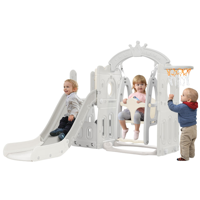 Toddler Slide and Swing Set 5 in 1, Kids Playground Climber Slide Playset with Basketball Hoop Freestanding Combination for Babies Indoor & Outdoor
