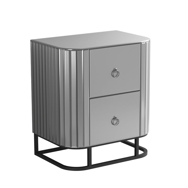 Mirrored Nightstand, Mirrored Bedside Table, Grey End Table for Bedroom, Living Room (Black Iron Frame)