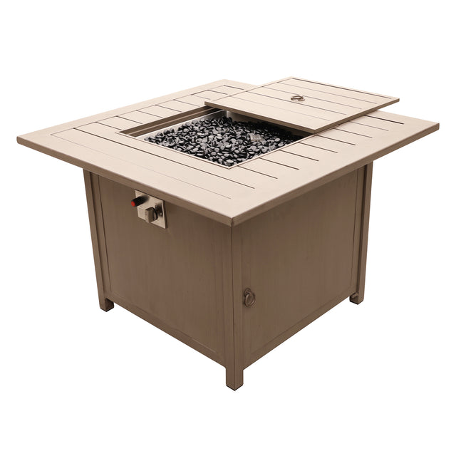 24.8\'\' H x 36\'\' W Aluminum Propane Outdoor Fire Pit Table with Lid