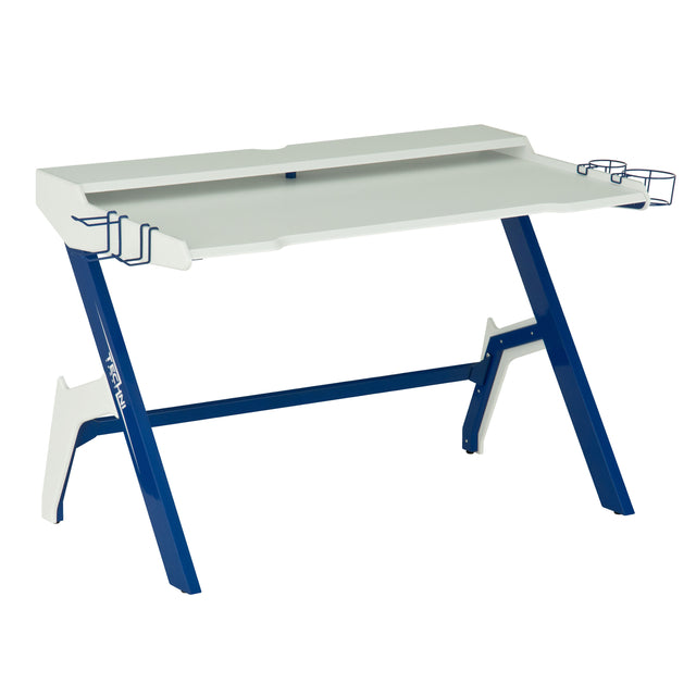 Techni Sport Ergonomic Computer Gaming Desk Workstation with Cupholder & Headphone Hook, Blue