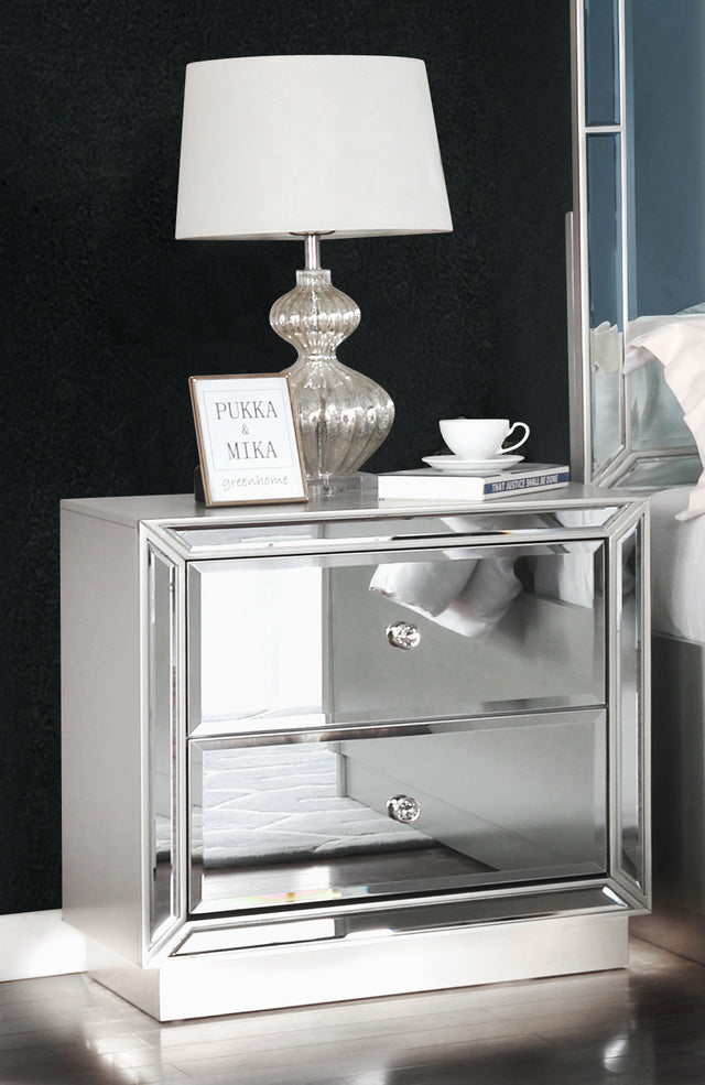 Infinity Mirror Front Nightstand Made With Wood in Silver