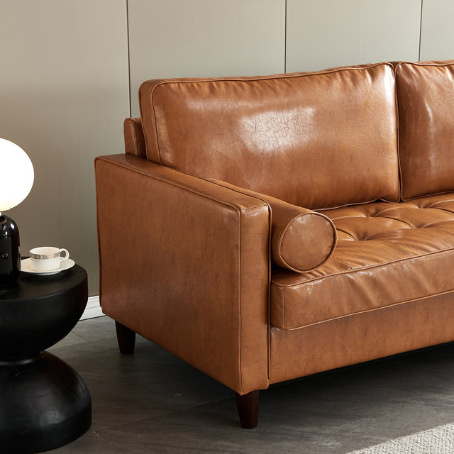 Modern Mid-Century Vegan Leather Sofa (Mocha)