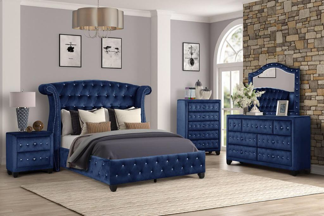 Sophia Full 4 Pc Bedroom Set In Color Blue Made With Wood