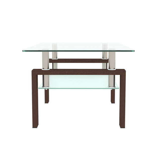 Rectangle Walnut Glass Coffee Table, Clear Coffee Table,Modern Side Center Tables for Living Room, Living Room Furniture