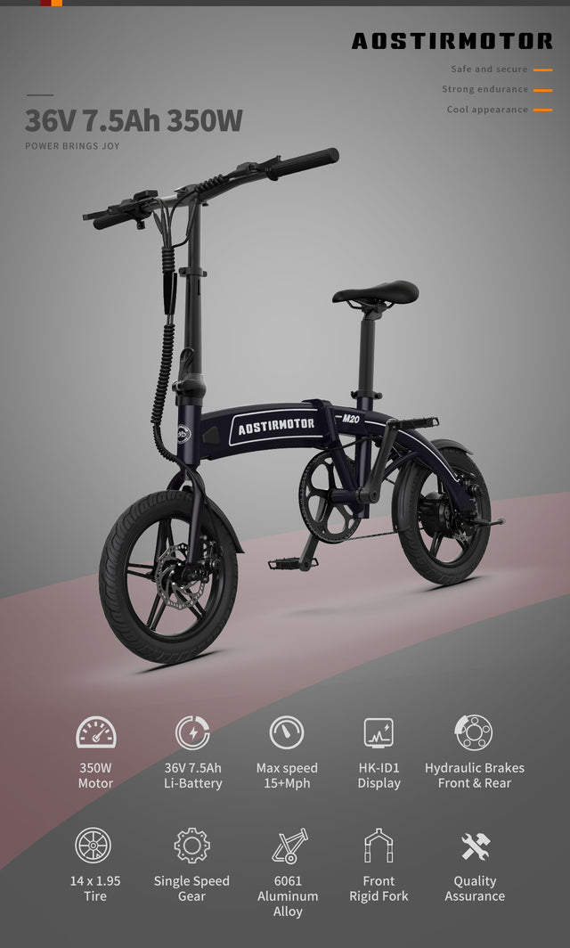 Aostirmotor 14" Electric Bike,350W 7.5Ah/36V E Bike, Lightweight Folding Electric Bicycles for Adult(BLACK)