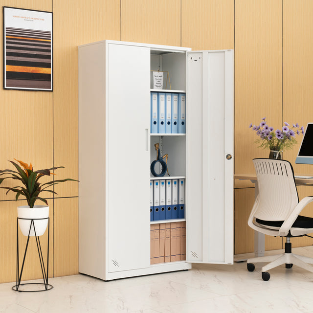 High Storage Cabinet with 2 Doors and 4 Partitions to Separate 5 Storage Spaces, Home/ Office Design