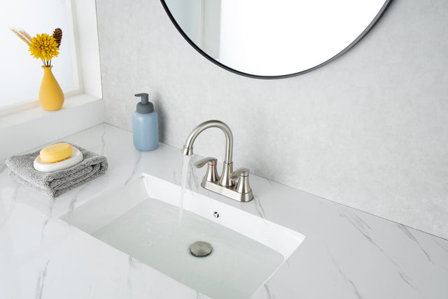 2-Handle Lavatory Faucet Brushed Nickel Bathroom Sink Faucet with Metal Pop-up Drain and Faucet Supply Lines