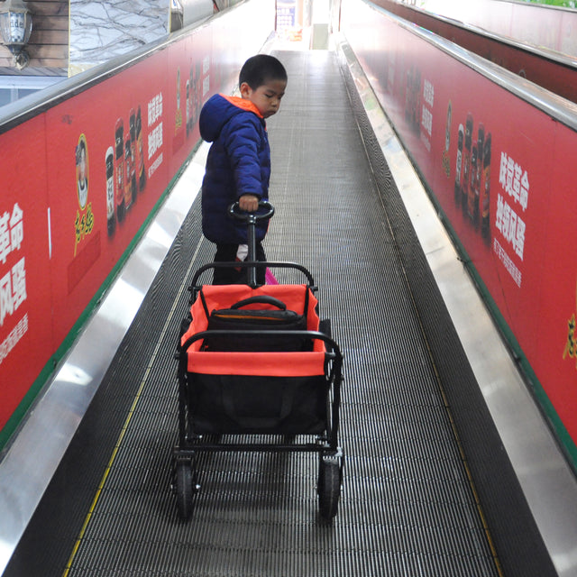 Folding Wagon Garden Shopping Beach Cart (black+yellow)