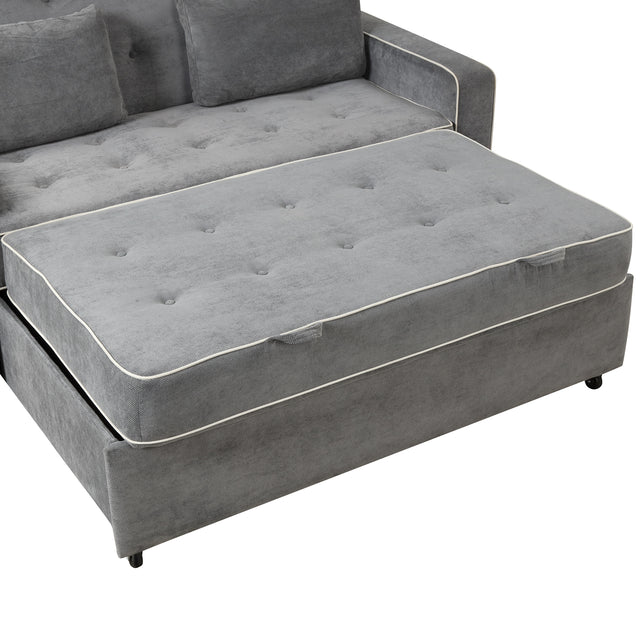 65.7" Linen Upholstered Sleeper , Pull Out Sofa Couch attached two throw pillows,Dual USB Charging Port and Adjustable Backrest for Living Room Space,Charcoal Gray