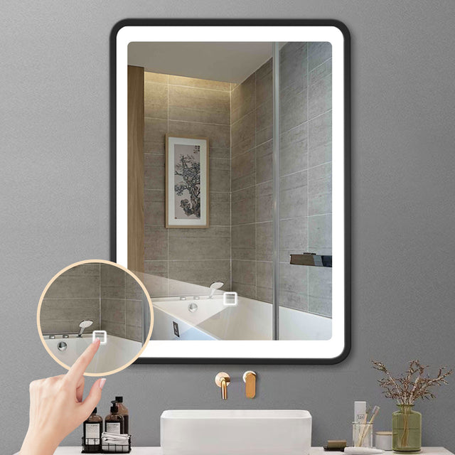 24x30 inch 3 colors with light Black framed Wall mount Medicine Cabinet with Mirror Anti-fog function