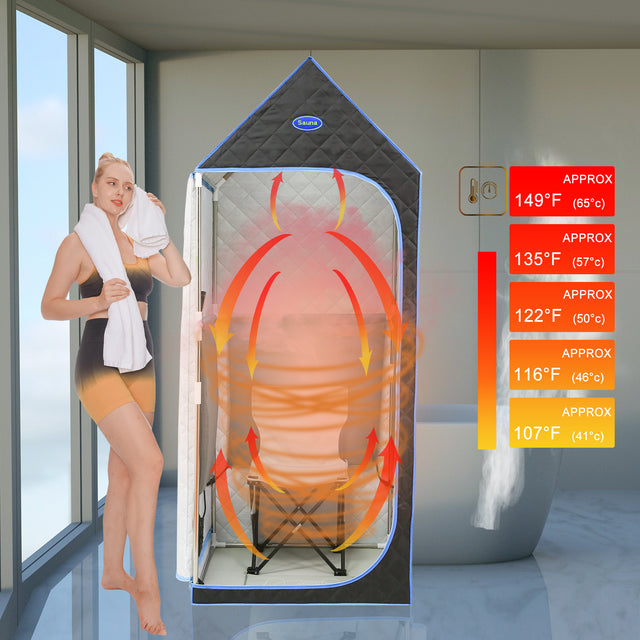 Portable Gothic Roof Plus Type Full Size Far Infrared Sauna tent. Spa, Detox ,Therapy and Relaxation at home.Larger Space,Stainless Steel Pipes Connector Easy to Install. FCC Certification--Black