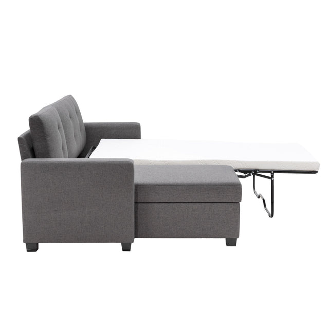 78.3" Convertible Sleeper Sofa Bed,Linen Pull Out Couch with Storage Chaise,Sleeper Counch with Memory Foam Mattress for Small Space Living Room Bedroom Office,Gray