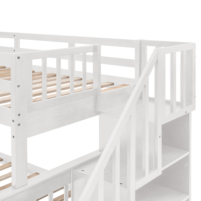 Stairway Twin-Over-Full Bunk Bed with Drawer, Storage and Guard Rail for Bedroom, Dorm, for Adults, White color(OLD SKU :LP000219AAK)
