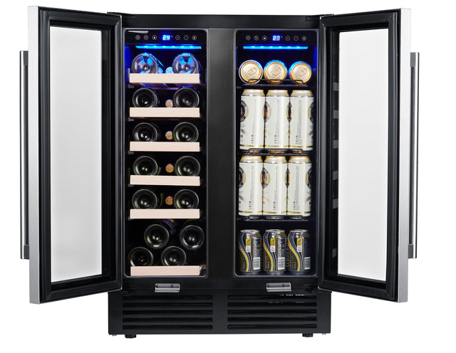 SOTOLA 24'' Wine Cooler Refrigerator - Dual Zone Built-in or Freestanding Fridge with Stainless Steel Tempered Glass Door and Temperature Memory Function