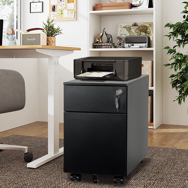 2 Drawer Mobile File Cabinet with Lock Metal Filing Cabinet for Legal/Letter/A4/F4 Size, Fully Assembled Include Wheels, Home/Office Design,Black