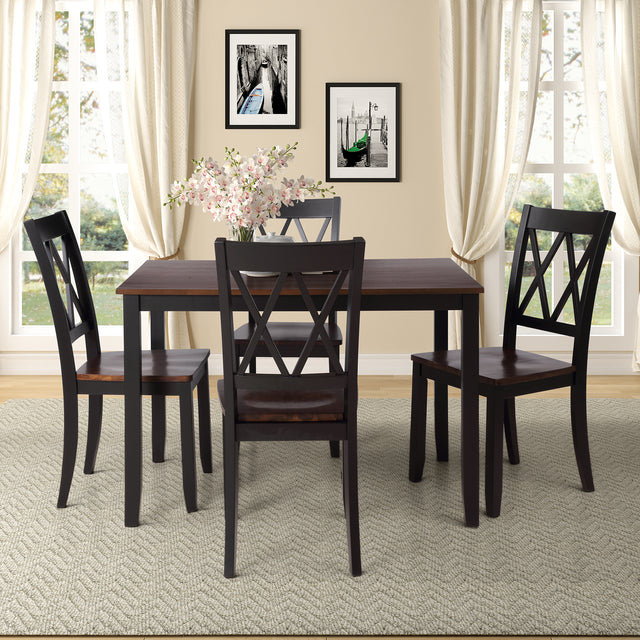 TOPMAX 5-Piece Dining Table Set Home Kitchen Table and Chairs Wood Dining Set, Black+Cherry