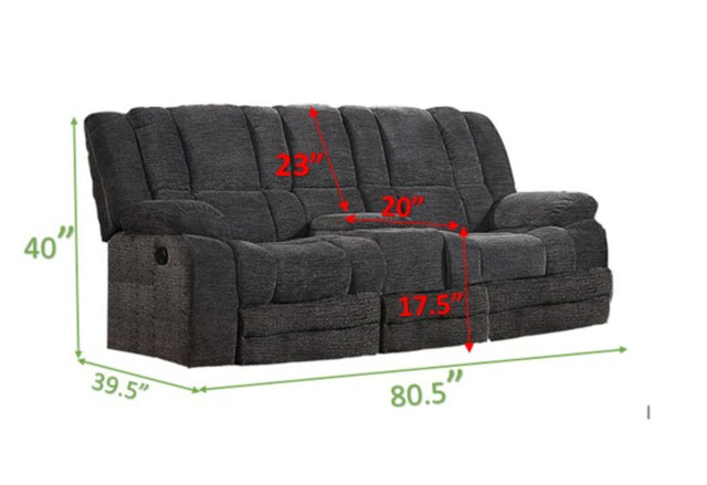 Chicago Manual Recliner Loveseat with Chenille Fabric in Dark Gray