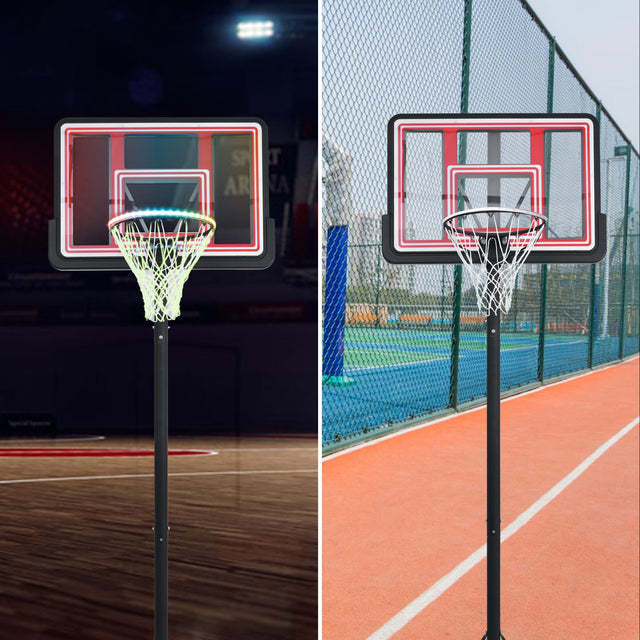Portable Basketball Hoop Basketball System 4.76-10ft Height Adjustable for Youth Adults LED Basketball Hoop Lights, Colorful lights, Waterproof,Super Bright to Play at Night Outdoors,Good Gift for Kid
