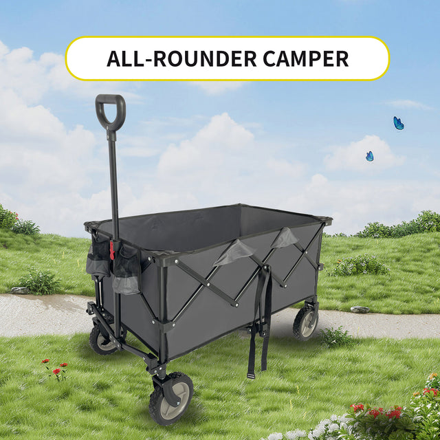 Collapsible Folding Wagon, Push Pull Foldable Beach Wagon Cart