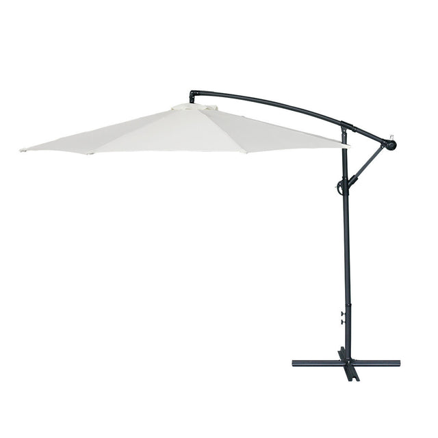 360-Degree Rotation Cantilever Hanging Patio Umbrella with Extra-large Canopy for Outdoor Use, Beige