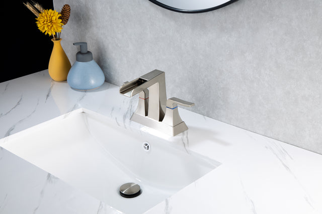 2-Handle Lavatory Faucet Brushed Nickel Bathroom Sink Faucet with Metal Pop-up Drain and Faucet Supply Lines