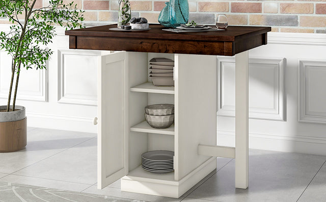 TOPMAX Farmhouse Counter Height Dining Table, Square Wood Table with 3-Tier Adjustable Storage Shelves and Wine Racks for Small Spaces, White