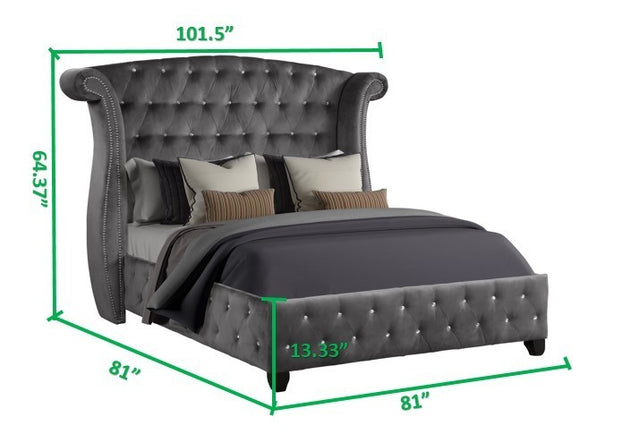 Sophia King 6 Pc Vanity Upholstery Bedroom Set Made With Wood in Gray