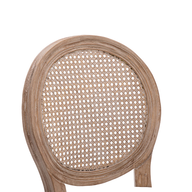 Hengming French Country Wooden Barstools Rattan Back With Upholstered Seating , Beige and Natural ,Set of 2