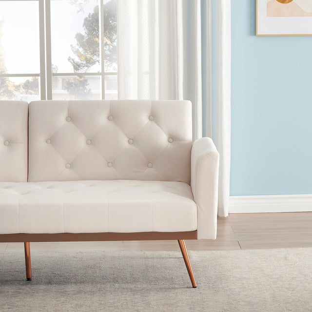 Beige Folding Living Room Sofa Bed with Midfoot Including Two Pillows