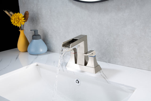2-Handle Lavatory Faucet Brushed Nickel Bathroom Sink Faucet with Metal Pop-up Drain and Faucet Supply Lines