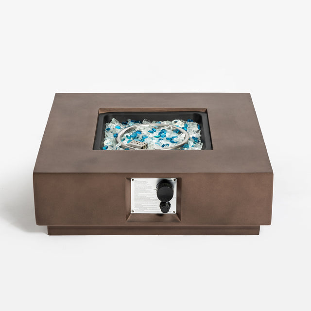 Outdoor Concrete Fire Pit Table with Propane Tank Cover-Brown