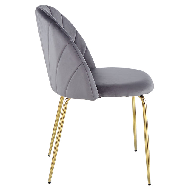 Modern Grey dining chair(set of 2 ) with iron tube golden legs, velvet cushions and comfortable backrest,(N.W 10.582 Ibs / 1piece ) suitable for dining room, living room, cafe, simple structure.