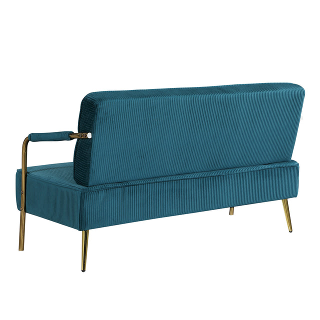 56" Width Modern Upholstered Pleated Velvet Loveseat Comfy 2 Seater Small Sofa Couch with Gold Metal Legs 2pcs Throw Pillows for Living Room,Small Spaces,Apartment, Bedroom,Office,Teal
