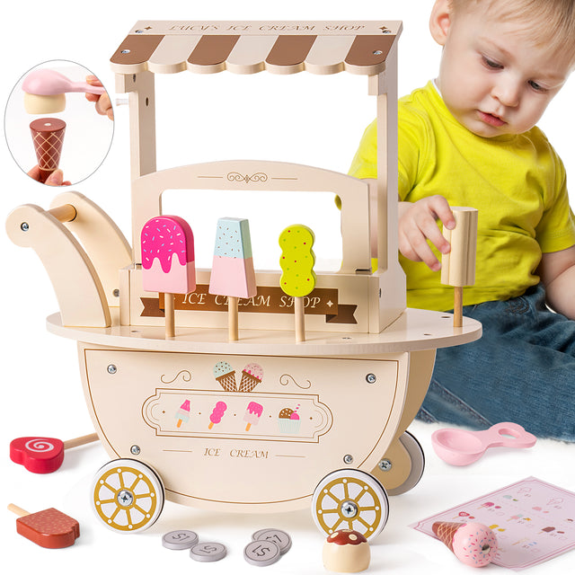Ice Cream Cart for Kids Toddlers, Food Toys Gift for Boys Girls,(1piece an order)