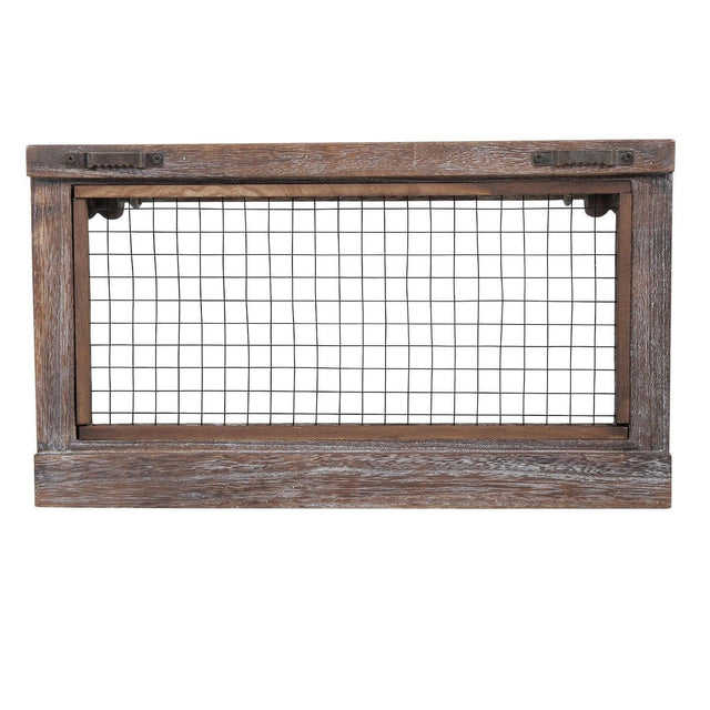 Wall Mounted Wooden Holder Hanging Jewelry Organizer with a Removable Bar, a Shelf and 15 Hooks, Rustic Brown