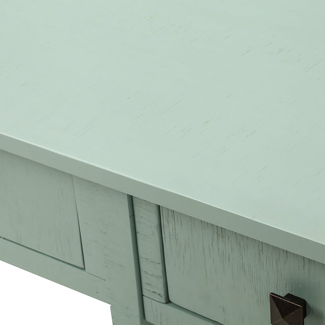 TREXM Rustic Brushed Texture Entryway Table Console Table with Drawers and Bottom Shelf for Living Room (Tiffany Blue)
