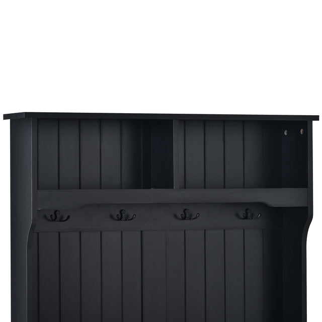 U-Can Hall Tree with 4 Hooks and Hinged Lid, Coat Hanger, Entryway Bench, Storage Bench, 3-in-1 Design, 69INCH, for Entrance, Hallway (Black)