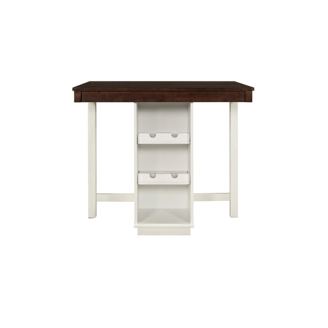 TOPMAX Farmhouse Counter Height Dining Table, Square Wood Table with 3-Tier Adjustable Storage Shelves and Wine Racks for Small Spaces, White