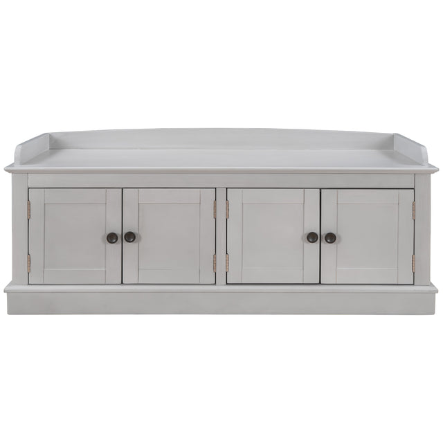 TREXM Storage Bench with 4 Doors and Adjustable Shelves, Shoe Bench with Removable Cushion for Living Room, Entryway (Gray Wash)